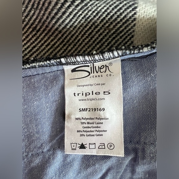 Silver Jeans Co. Wool Blend Black & White Plaid Button Up Shirt Jacket. - Picture 11 of 13